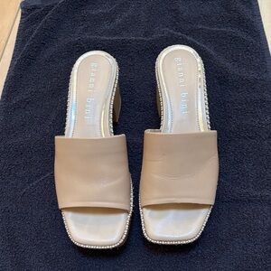 Gianni Bini Beige Mules with Beaded, Silver Trim 7.5